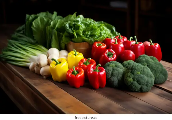 Fresh vegetables on a wooden table