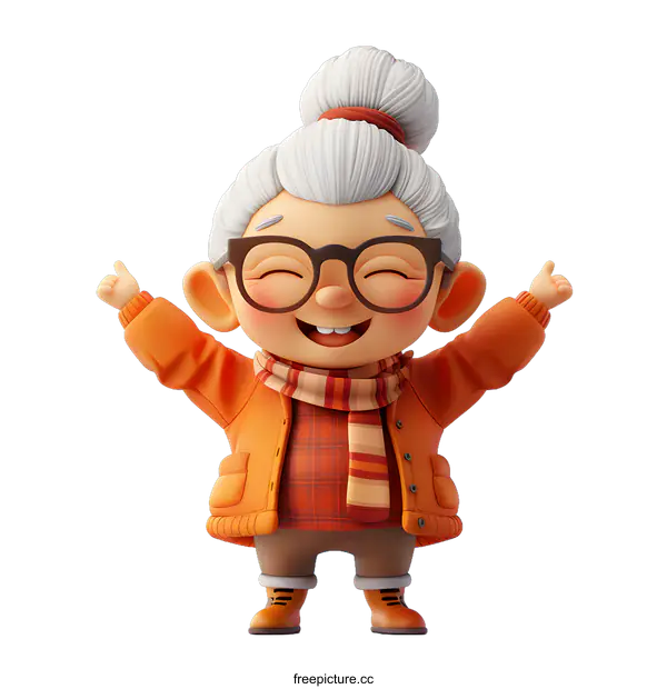 [Transparent Background PNG]Happy cartoon grandmother with thumbs up