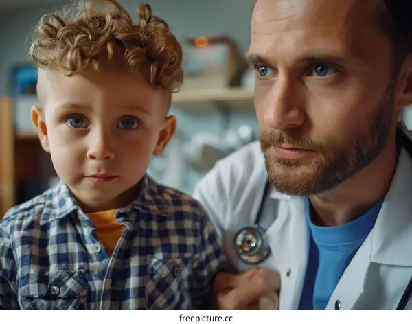 Pediatrician examining a young boy