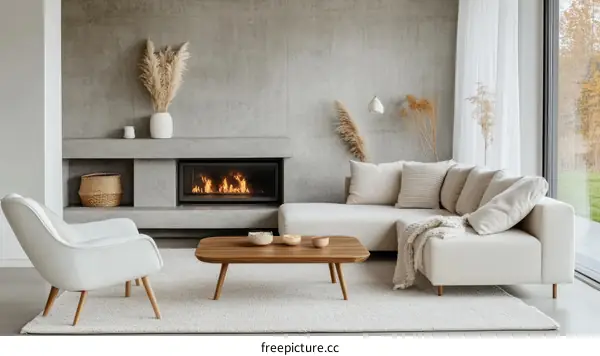 Modern Minimalist Living Room with Fireplace