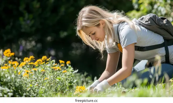 Woman Gardening in a Park