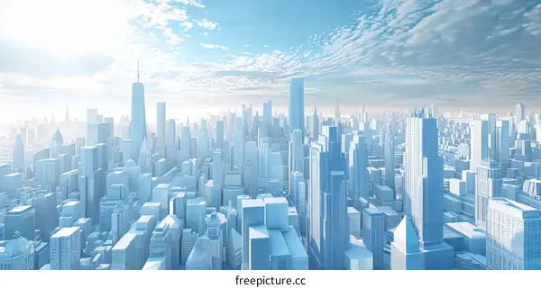Modern Cityscape in Blue and White