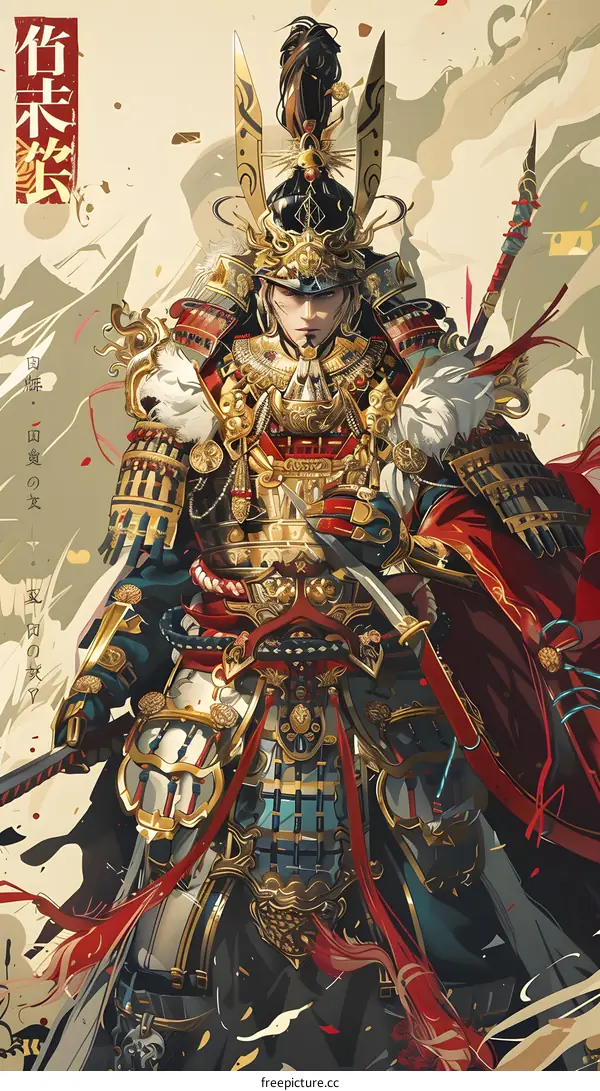 Samurai Warrior in Full Armor with a Sword