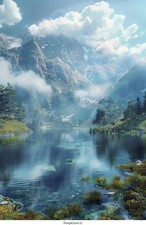 Stunning Mountain Lake Scenery Illustration