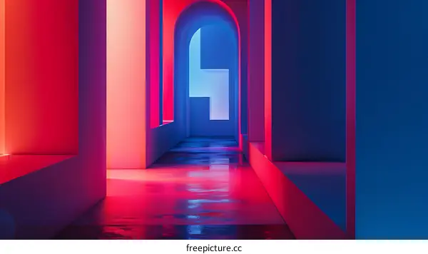 Neon Light Abstract Architecture Hallway