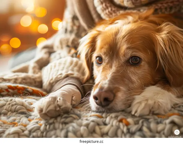 Cute Brown Dog Relaxing on a Blanket