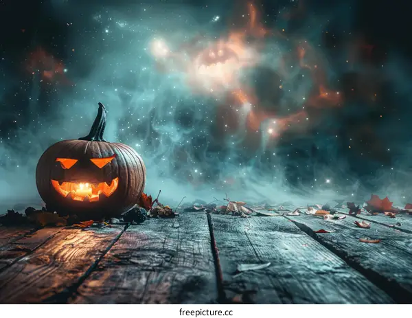 Spooky Halloween Pumpkin in a Mystical Forest