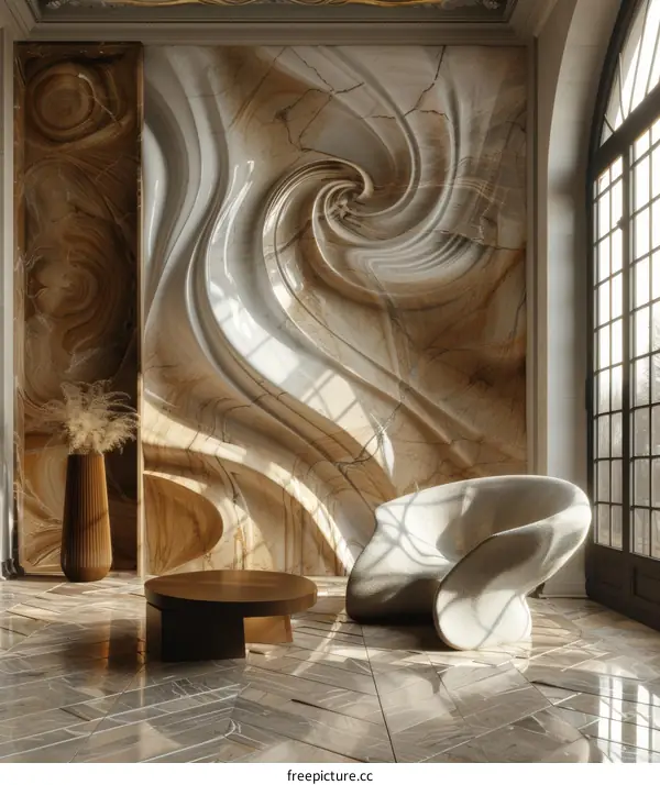 Modern Home Interior with Marble Wall