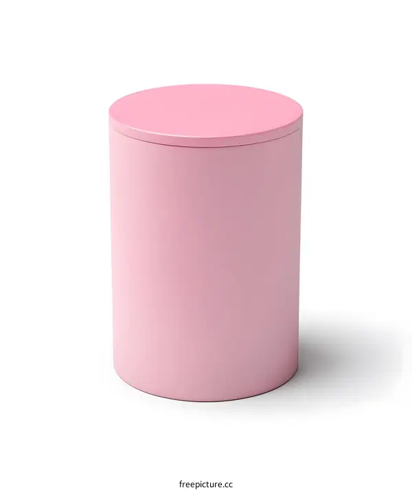 Pink Cylindrical Container with Lid on White Background