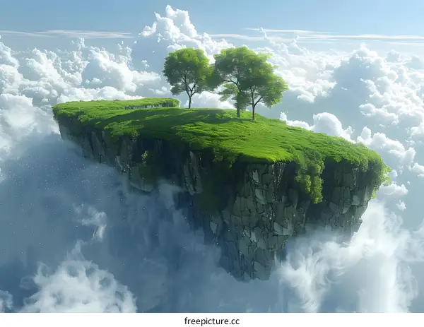 Surreal Floating Island with Trees and Grass