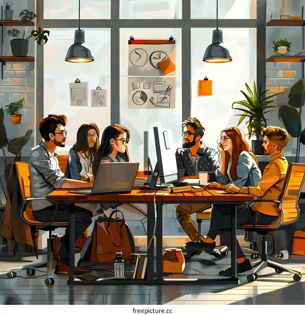 A group of people working together in an office