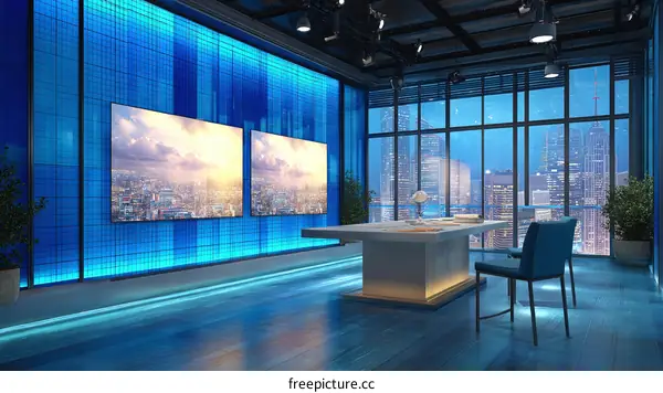 Modern Broadcast Studio with City View