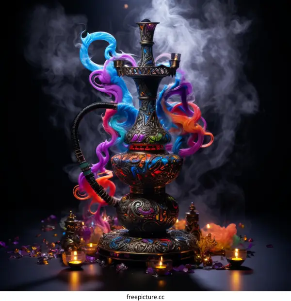 An illustration of colorful smoke coming out of a hookah