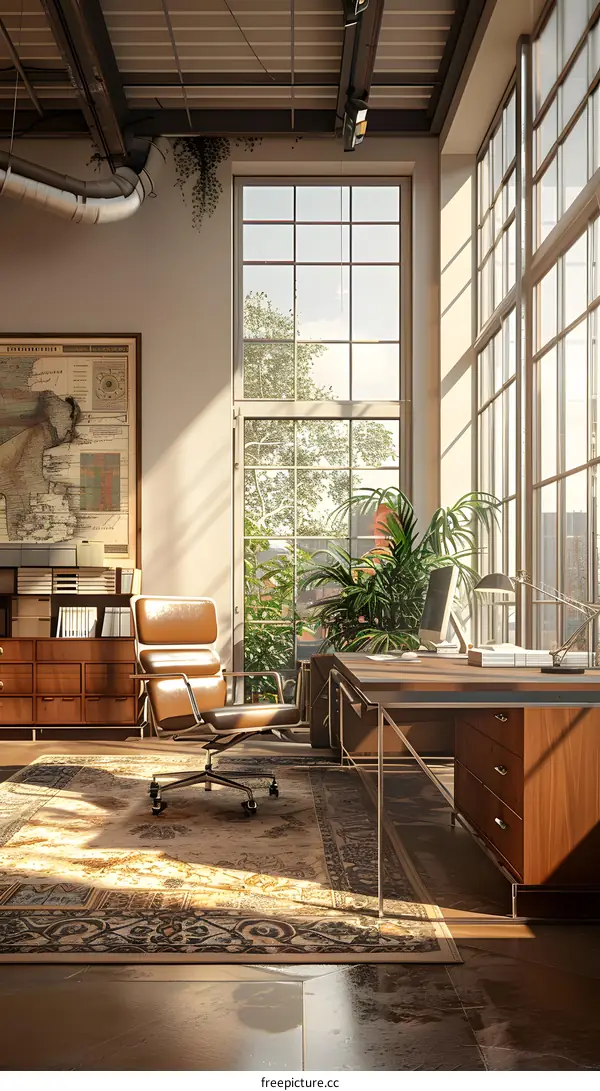 Modern Office Interior Design with Large Windows and Natural Light