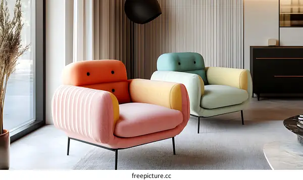 Colorful Modern Armchairs in a Stylish Living Room