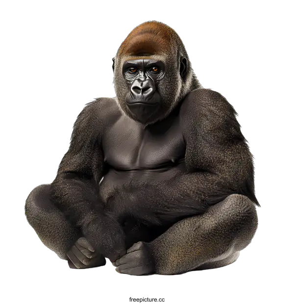[Transparent Background PNG]Gorilla Sitting on White Background