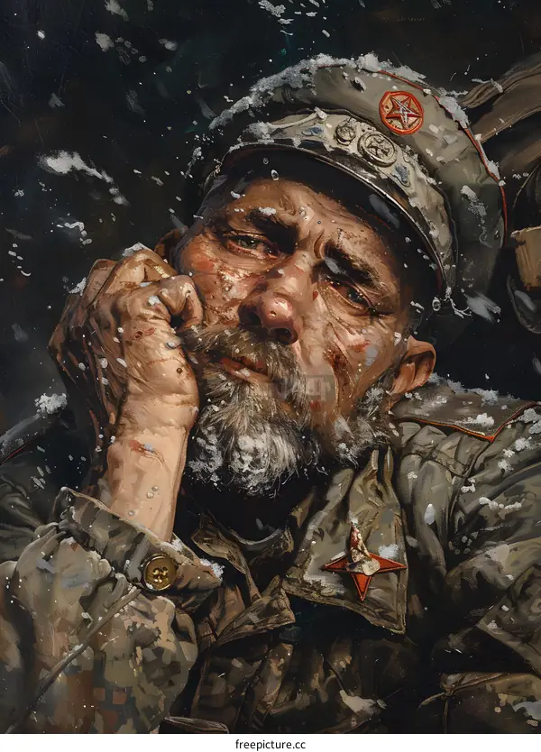 Portrait of a Soviet soldier in a fur hat