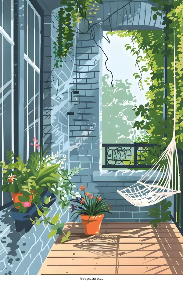 Balcony with Hammock and Plants