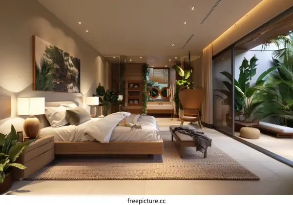 Modern Tropical Bedroom Interior Design Illustration