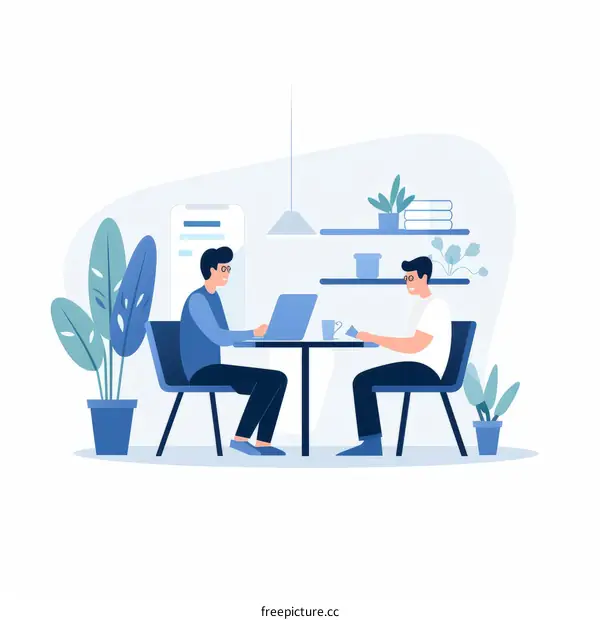 Two businessmen discussing work in a cafe