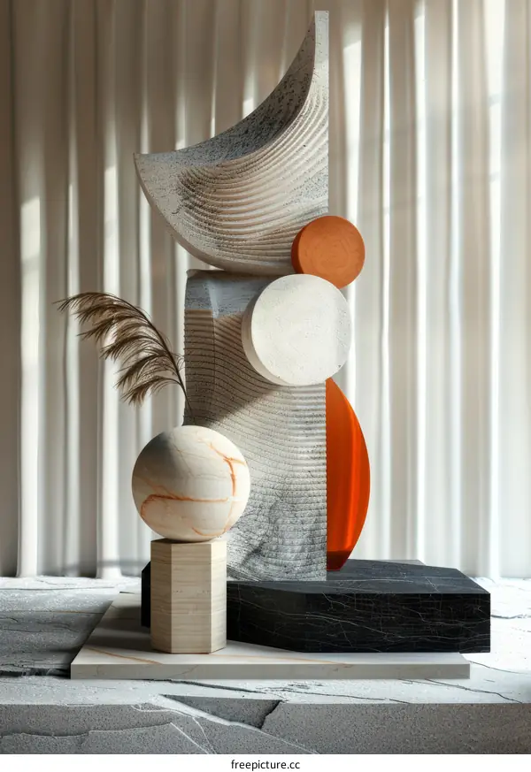 Abstract Geometric Decorative Display with Natural Tones