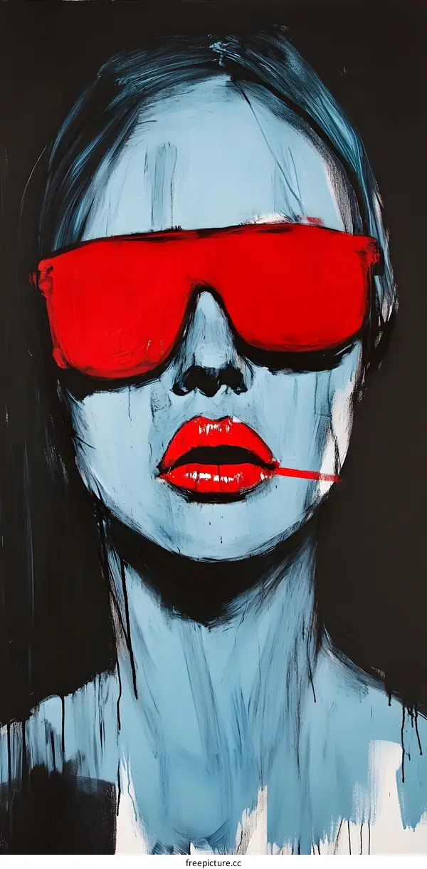 Abstract Portrait Painting of Woman with Red Sunglasses