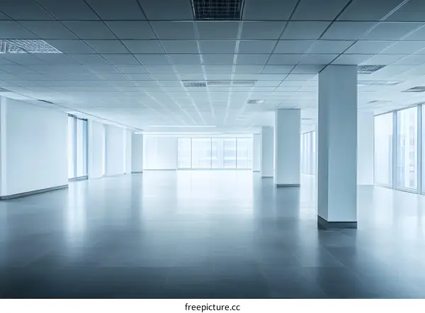 Empty Modern Office Space with Large Windows