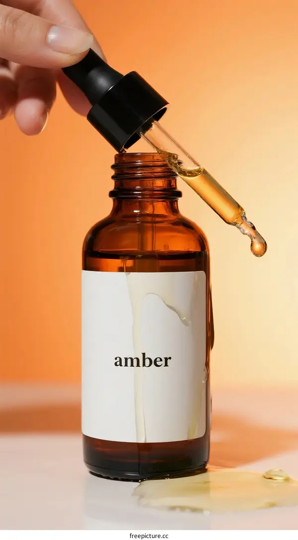 Dropper Bottle Containing Amber Essential Oil Being Poured
