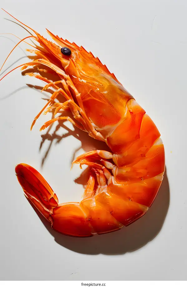 Single Cooked Shrimp on White Background