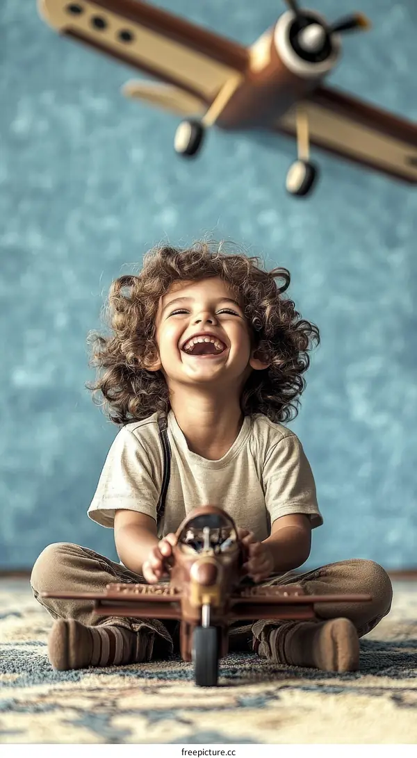 Happy Child with Toy Airplane