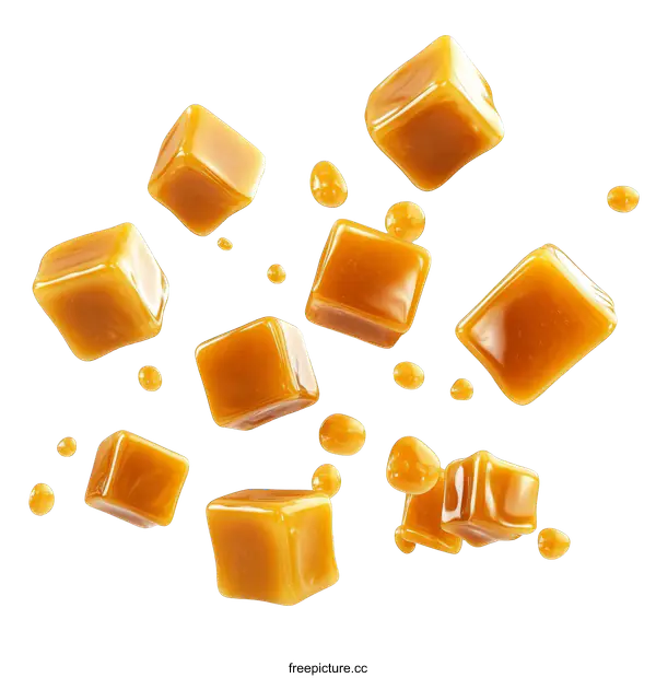 [Transparent Background PNG]Caramel Cubes in Motion
