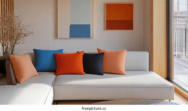 Modern Living Room Interior with Colorful Pillows
