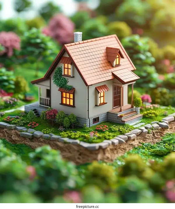 Small, Cute 3D Cottage House in the Middle of a Forest