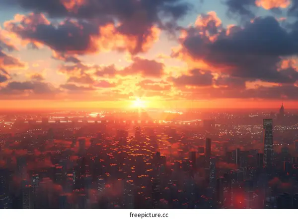 Sunrise over a Futuristic Metropolis