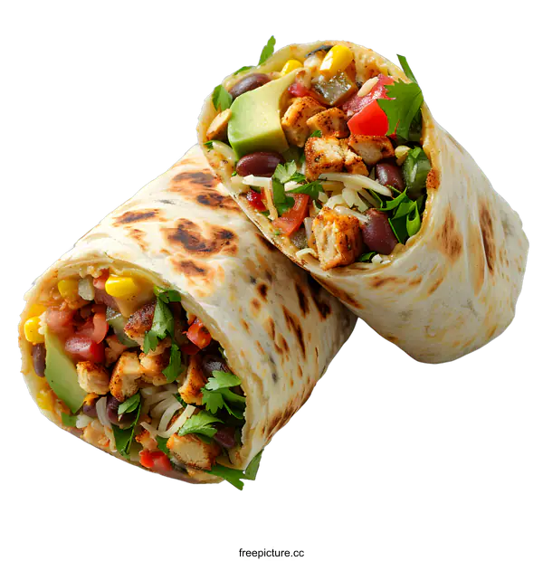[Transparent Background PNG]Two Chicken Burritos on a White Background