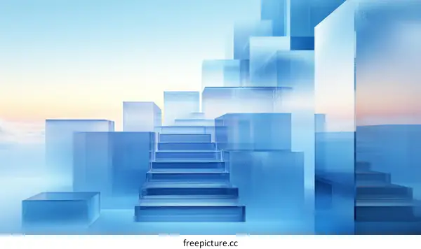 Abstract Blue Glass Staircase Design