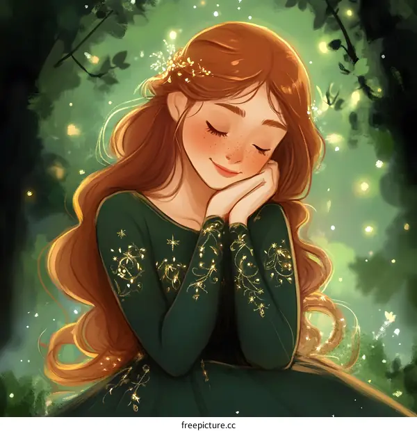 Sleeping Beauty In Green Gown Illustration