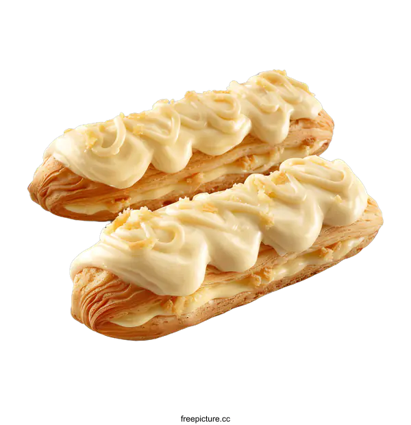 [Transparent Background PNG]Two delicious eclairs with white chocolate and crumbs