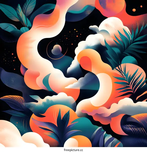 Abstract Tropical Night Sky With Clouds and Stars