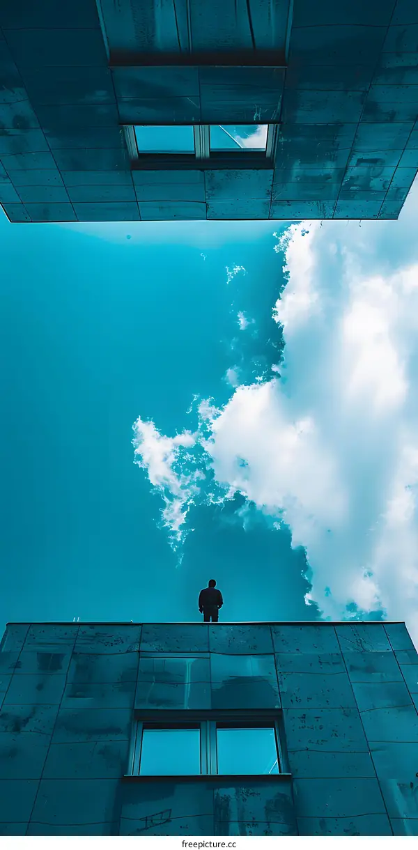 man standing on the edge of a building looking up at the sky