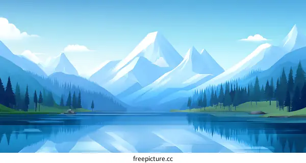 Mountain Lake Landscape Illustration