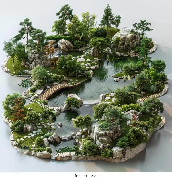 Serene Japanese Garden on a Secluded Island