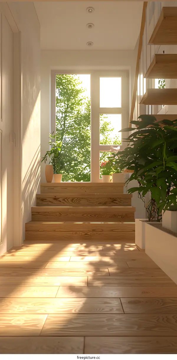 Bright and Airy Staircase with Plants