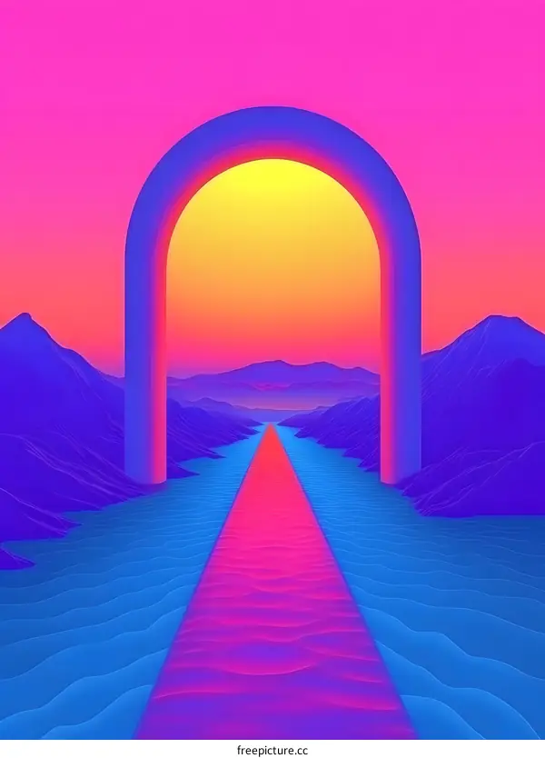 Neon Rainbow Archway Landscape
