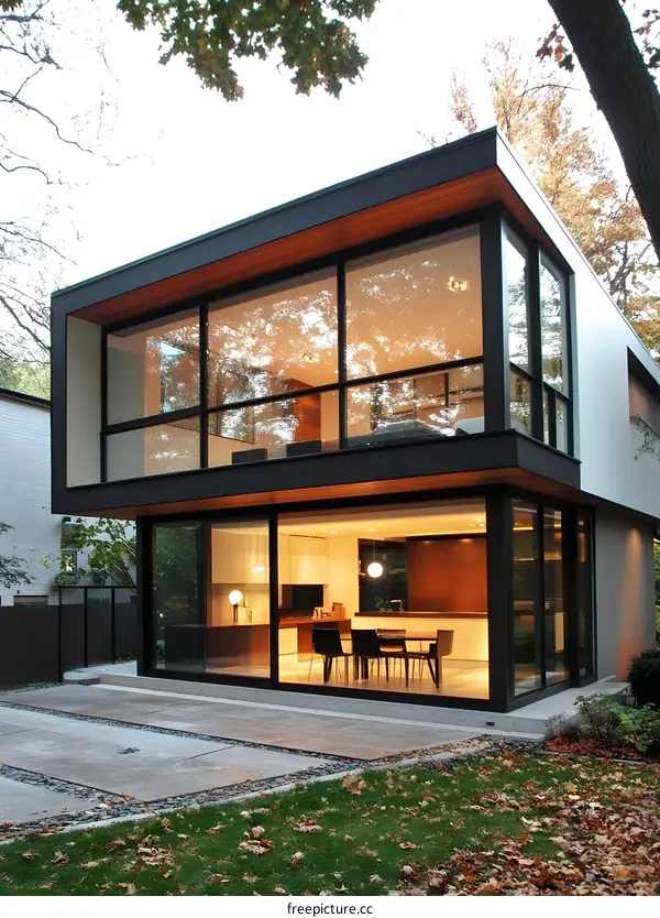 Modern Glass House with a Large Patio
