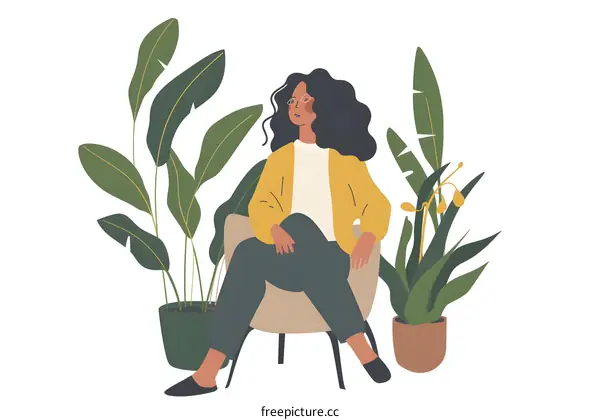 Woman Sitting in Chair Surrounded by Plants