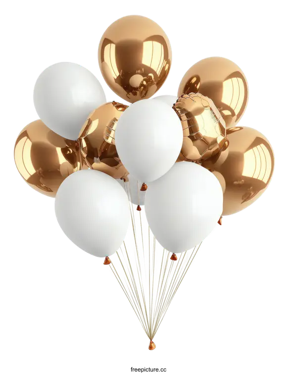 [Transparent Background PNG]Bunch of Gold and White Balloons