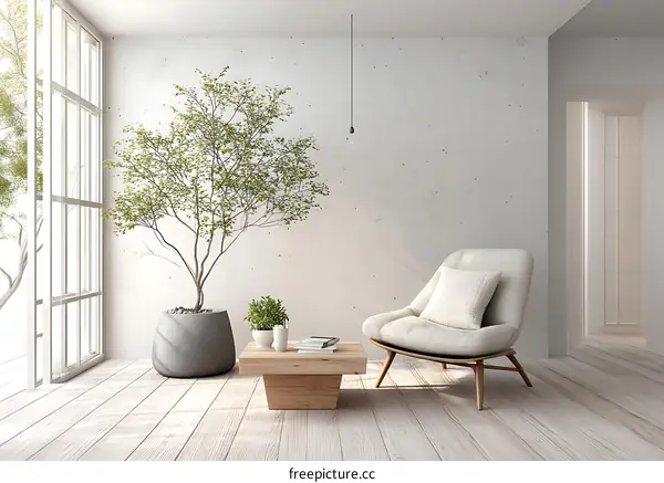 Modern Minimalist Interior Design with Big Tree