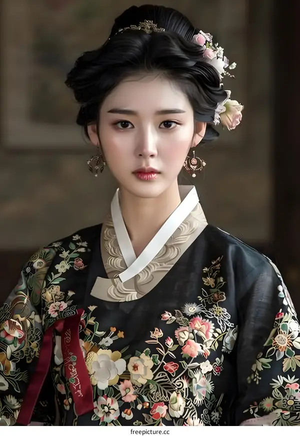 Portrait of a beautiful Korean woman in traditional Korean dress