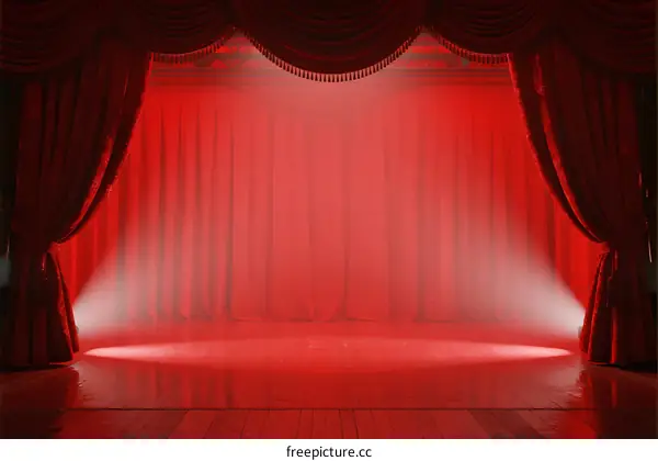 Red Stage Curtains with Spotlight Lighting for Performance